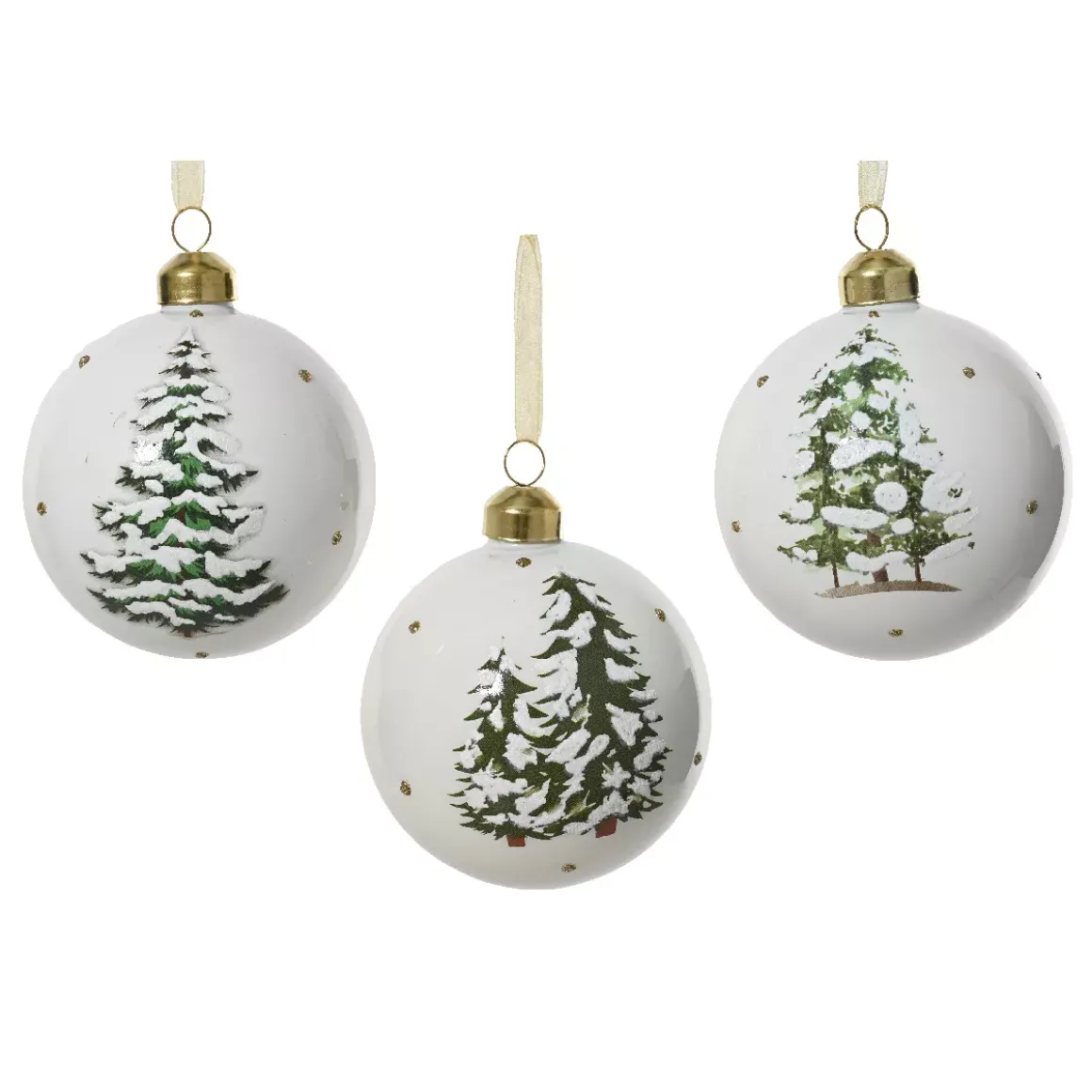 Set di 3 palline di Natale in vetro (D80 mm) Foresta misteriosa Bianco lana