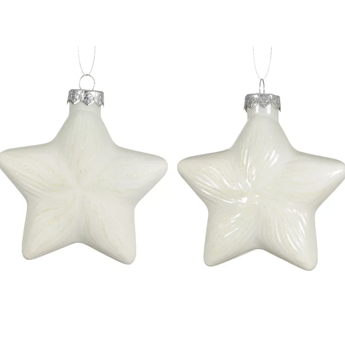 Set di 2 pendenti di Natale in vetro (H10 cm) Stelle Celesti Bianco lana