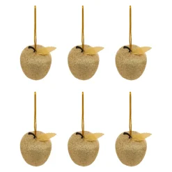 Set di 6 pendenti (H6 cm) Mele golose Dorate glitterate
