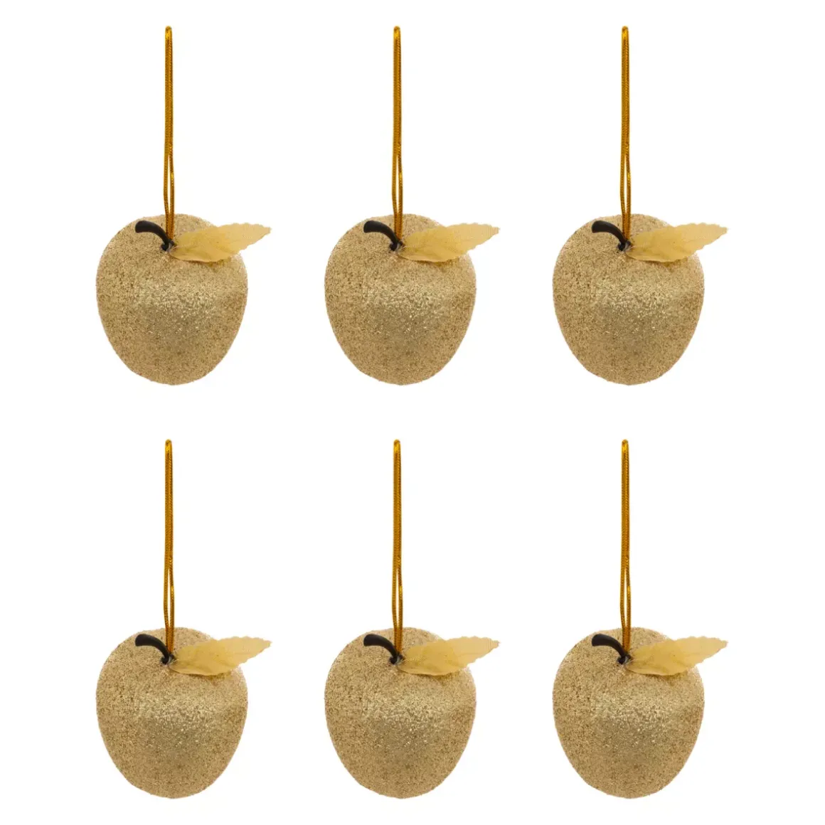 Set di 6 pendenti (H6 cm) Mele golose Dorate glitterate