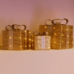 Set di 3 regali luminosi a batteria 30 LED (H30 cm) Westfield Oro e Bianco caldo