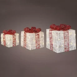 Set di 3 regali luminosi 65 LED (25 cm) Santa Bianco e bianco caldo