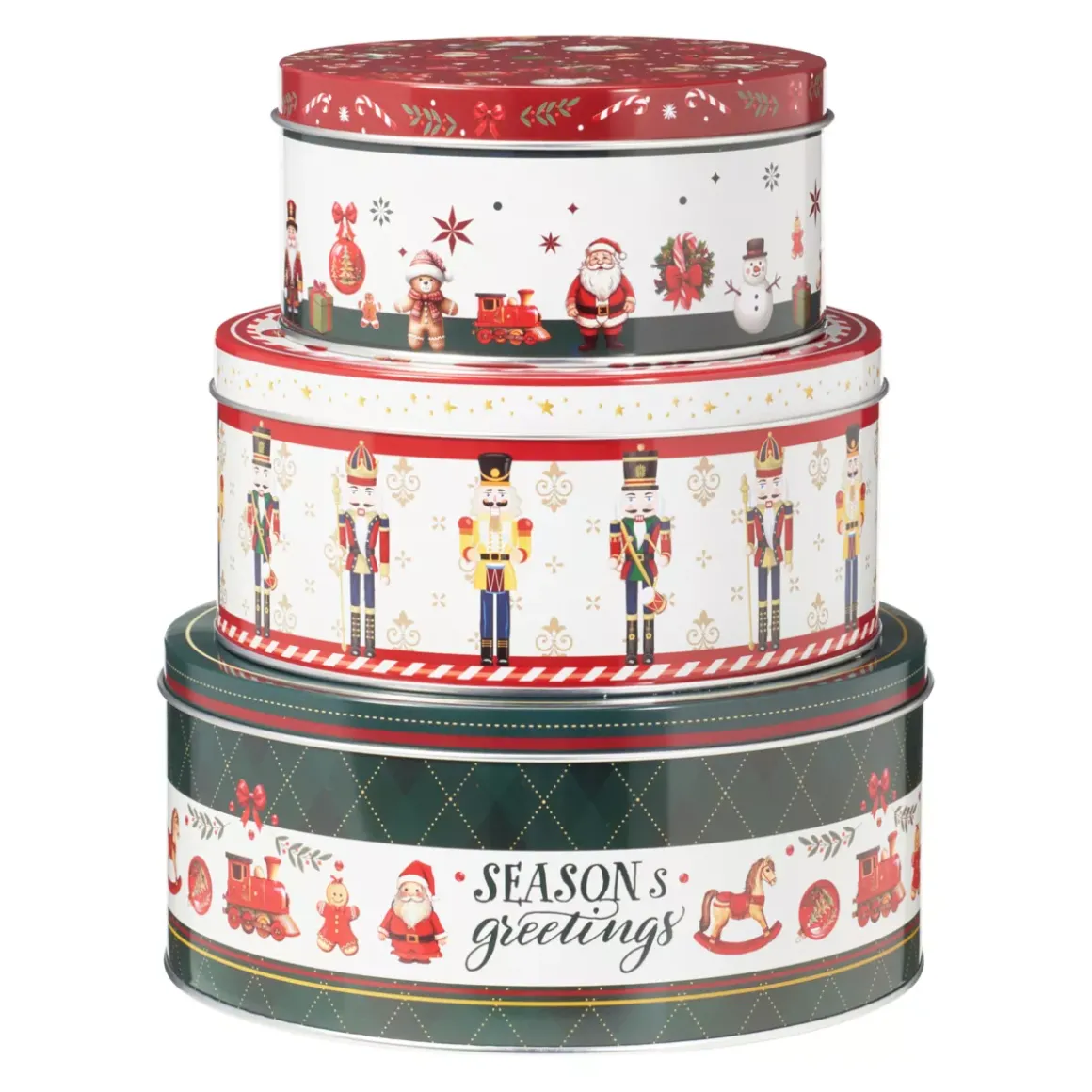 Set di 3 scatole di metallo rotonde Bello Natale
