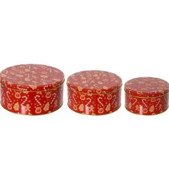 Set di 3 scatole rotonde in metallo (D20 cm) Dolcetti Rosso