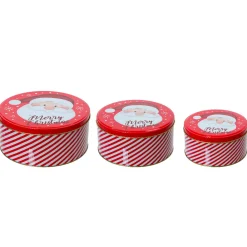 Set di 3 scatole rotonde in metallo (D20 cm) Babbo Natale Rosso e bianco
