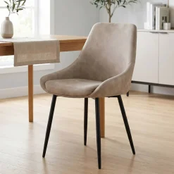 Set di 2 sedie da pranzo in effetto camoscio (seduta 47 cm) Juno Beige