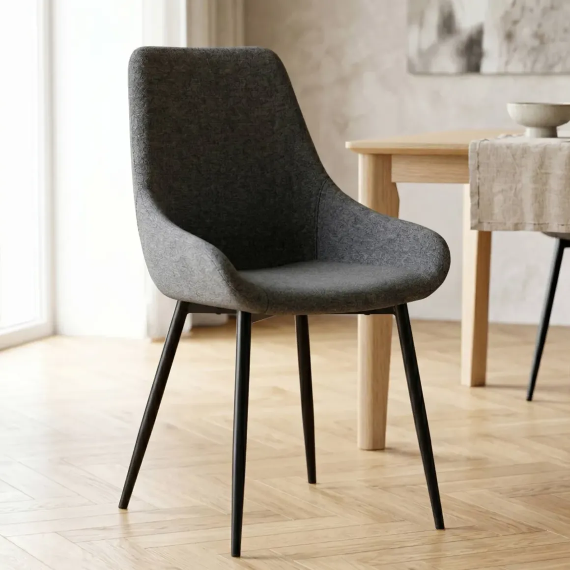 Set di 2 sedie da pranzo in tessuto (seduta 47 cm) Juno Grigio scuro
