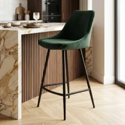 Set di 2 sedie per isola centrale con schienale in velluto (Altezza seduta 67cm) Juno Verde scuro