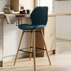 Set di 2 sedie per isola centrale con schienale in tessuto (Altezza seduta 65cm) Malika Blu scuro