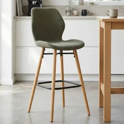Set di 2 sedie per isola centrale con schienale in tessuto (Altezza seduta 65 cm) Malika Verde bottiglia