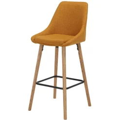 Set di 2 sedie per isola centrale con schienale in tessuto (Altezza seduta 67cm) Juno Giallo ocra gambe in quercia