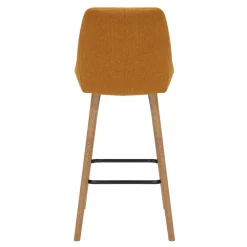 Set di 2 sedie per isola centrale con schienale in tessuto (Altezza seduta 67cm) Juno Giallo ocra gambe in quercia