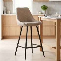 Set di 2 sedie per isola centrale con schienale in tessuto effetto camoscio (Altezza seduta 67cm) Juno Beige