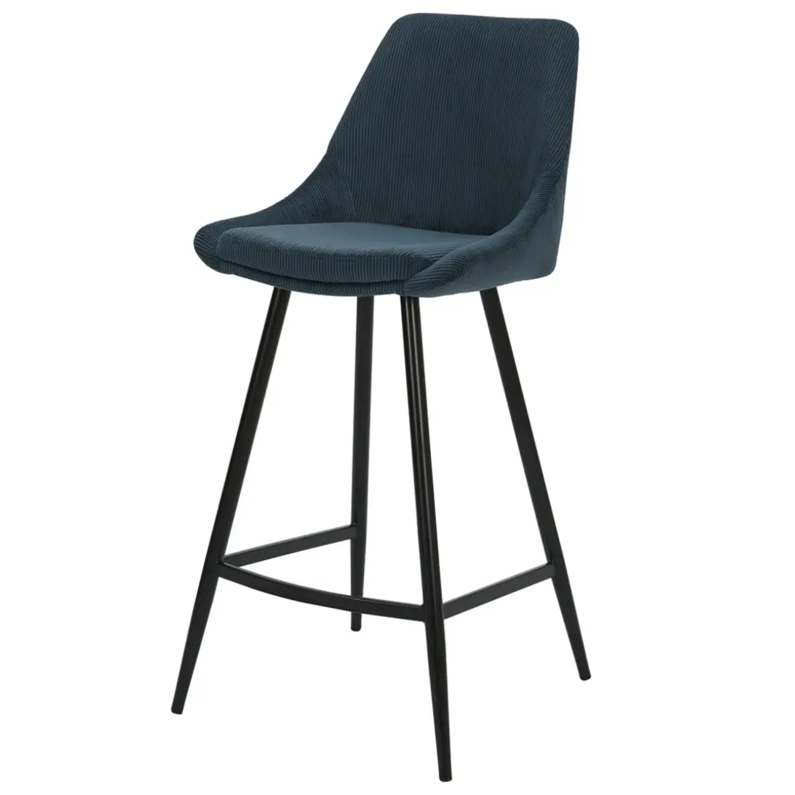 Set di 2 sgabelli per isola centrale con schienale in velluto a coste (Altezza seduta 67cm) Juno Blu