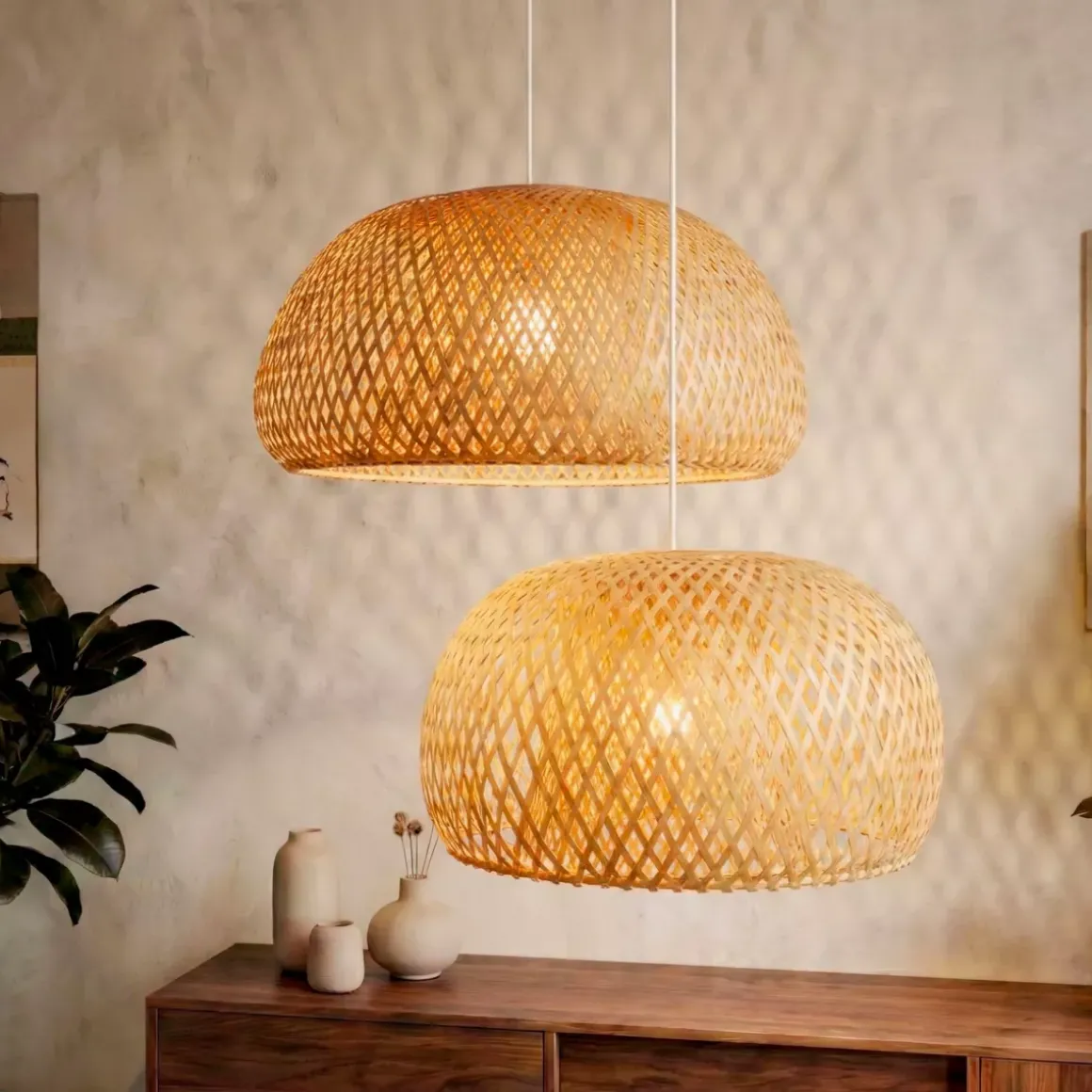 Set di 2 sospensioni luminose in bambù (D61-D39 cm) Manacor Naturale