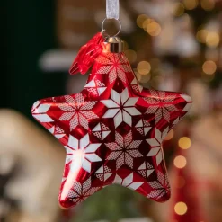 Set di 2 stelle di Natale da appendere in vetro (8 cm) Fiocchi Rosso