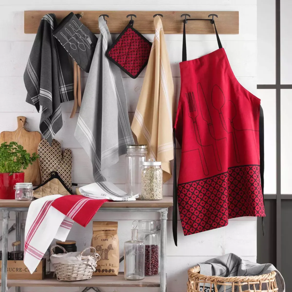 New Set di 2 strofinacci cotone riciclato Cuisiline Bordò Accessori Cucina