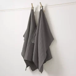 Discount Set di 2 strofinacci garza di cotone (70 cm) Gaïa Grigio granito Accessori Cucina