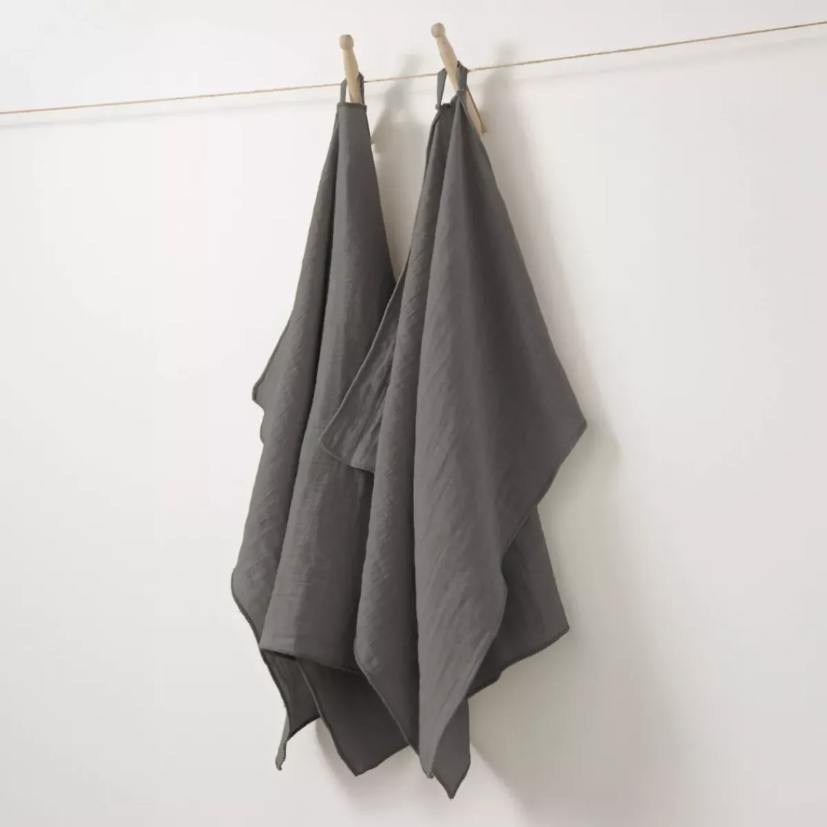 Discount Set di 2 strofinacci garza di cotone (70 cm) Gaïa Grigio granito Accessori Cucina