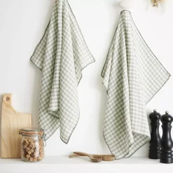 Best Set di 2 strofinacci in garza di cotone (50 x 70 cm) Gaïa vichy Verde eucalipto Accessori Cucina