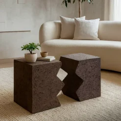 Set di 2 tavolini in magnesio ossidato (H45 cm) Barbarella Marrone