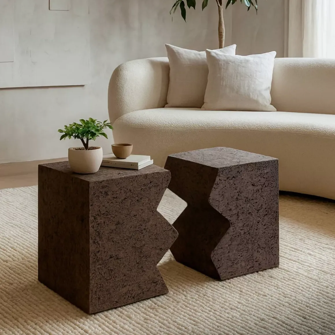Set di 2 tavolini in magnesio ossidato (H45 cm) Barbarella Marrone