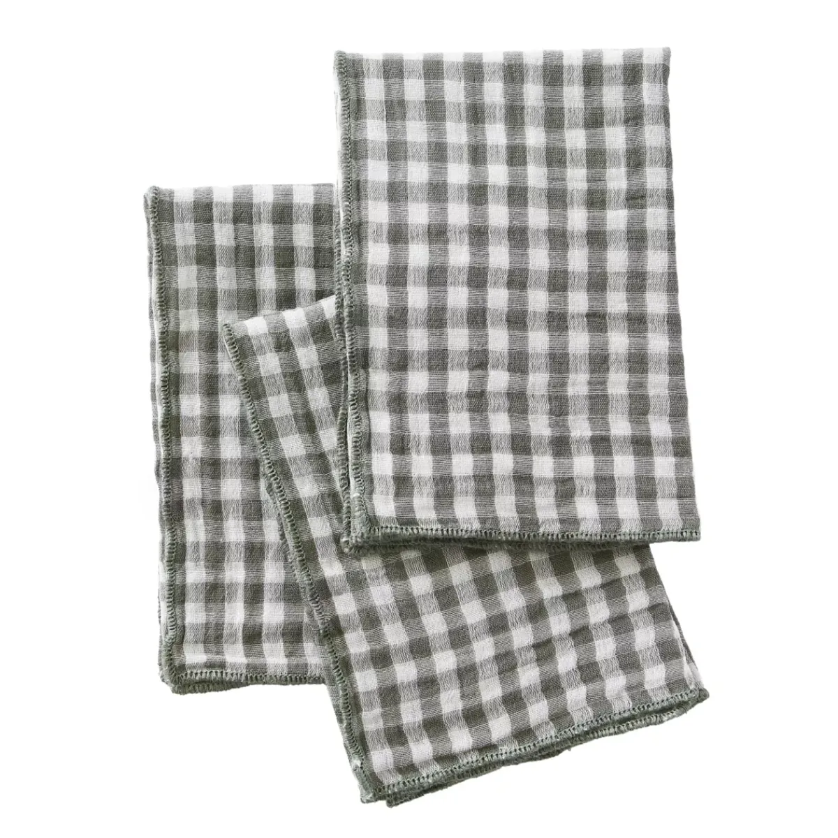 Outlet Set di 3 tovaglioli in doppia garza di cotone (40 x 40 cm) Gaïa vichy Verde rosmarino Tovaglioli