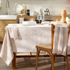 New Set di 3 tovaglioli in garza di cotone (40 x 40 cm) Gaïa a righe Corda Tovaglioli