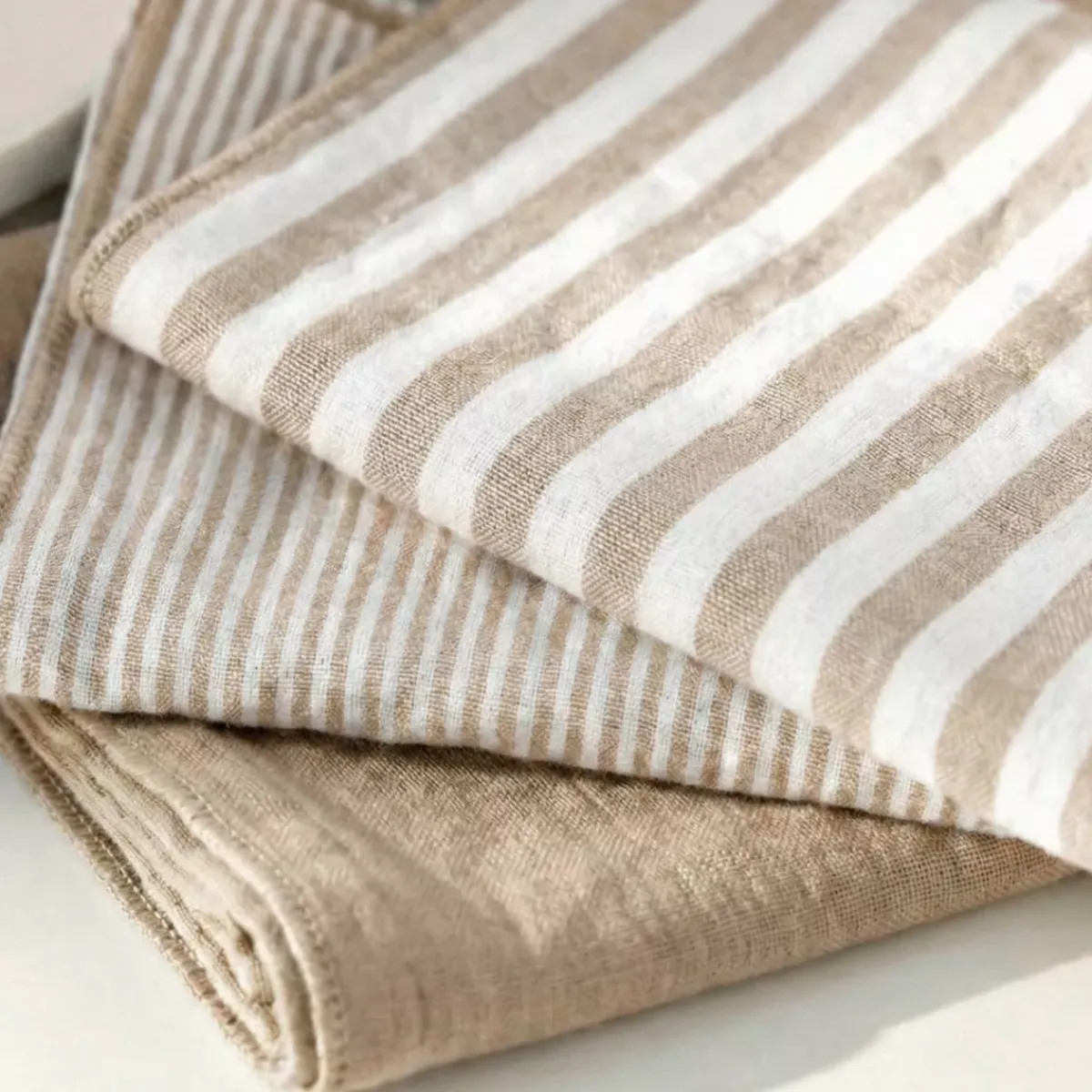 New Set di 3 tovaglioli in garza di cotone (40 x 40 cm) Gaïa a righe Corda Tovaglioli