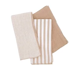 New Set di 3 tovaglioli in garza di cotone (40 x 40 cm) Gaïa a righe Corda Tovaglioli