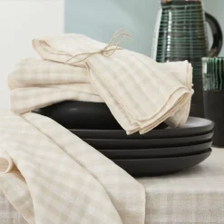 New Set di 3 tovaglioli in garza di cotone (40 x 40 cm) Gaïa vichy Beige Tovaglioli