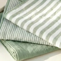 Set di 3 tovaglioli in garza di cotone (40 x 40 cm) Gaïa a righe Verde eucalipto