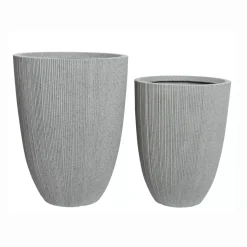Set di 2 vasi da esterno (H57-48 cm) Lennox striato Grigio chiaro