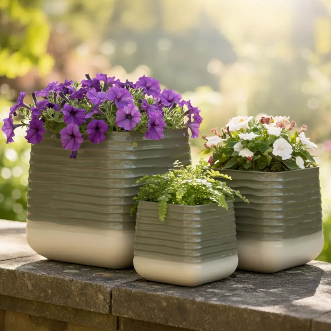 Set di 3 vasi da esterno quadrati (H49-37-27 cm) Jamie Grigio e beige