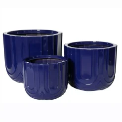 Set di 3 vasi da esterno rotondi (H36-30-24 cm) Milo Blu reale