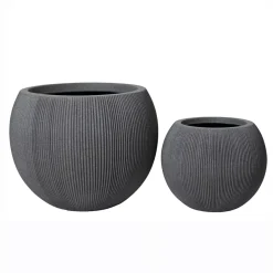 Set di 2 vasi da esterno rotondi (H41-30 cm) Lennox striati Grigio antracite