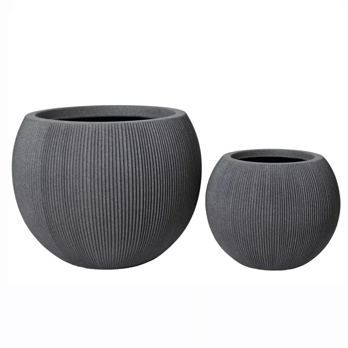 Set di 2 vasi da esterno rotondi (H41-30 cm) Lennox striati Grigio antracite