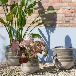 Set di 3 vasi da esterno rotondi (H49-37-27 cm) Jamie Grigio e beige