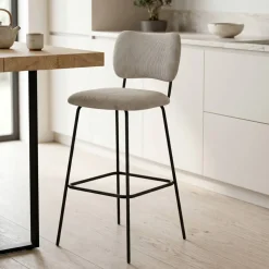 Sgabello da bar con schienale in velluto a coste (Altezza seduta 77cm) Orion Grigio acciaio