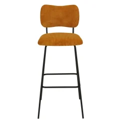 Sgabello da bar con schienale in velluto a coste (Altezza seduta 77cm) Orion Giallo ocra