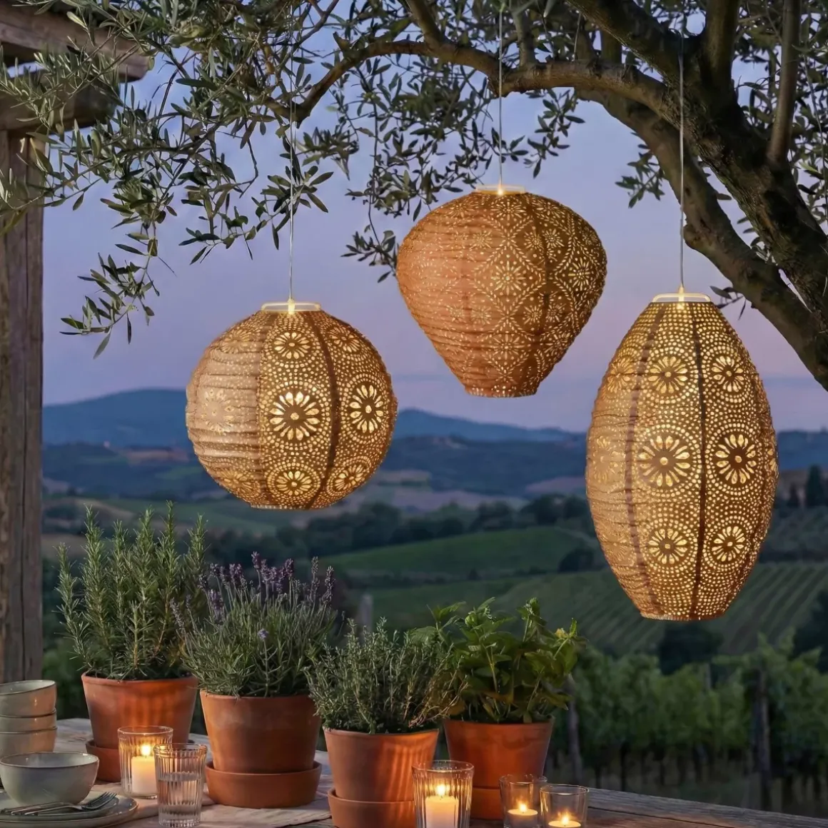 Sospensione da giardino solare (H23 cm) Lanterna traforata Marrone
