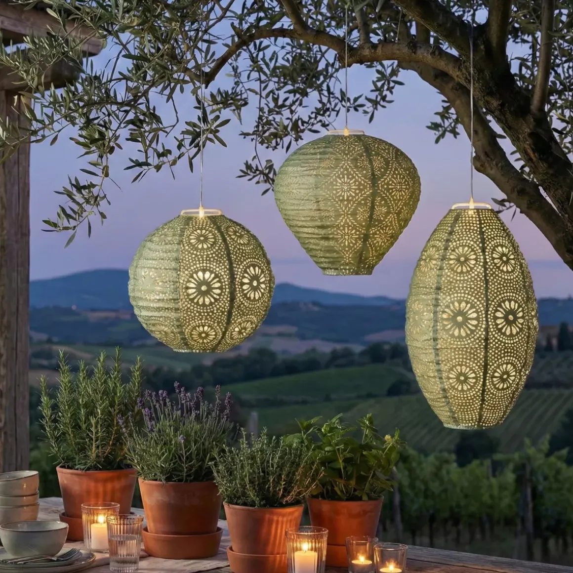 Sospensione da giardino solare (H38 cm) Lanterna traforata Verde