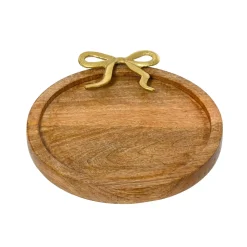 Sottopiatto in legno di mango (D33 cm) Fiocco in oro