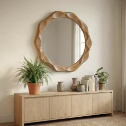 Specchio da parete con cornice in legno (81 cm) Toyah Marrone