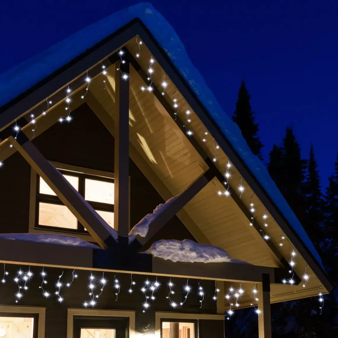 Stalattite luminosa 20 m 490 LED cavo nero Stars Bianco freddo