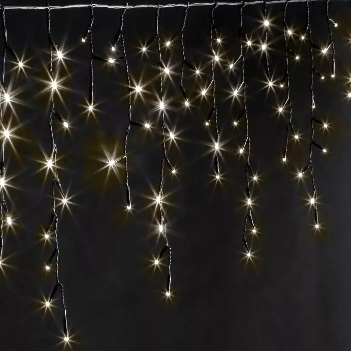 Stalattite luminosa 30 m 900 LED cavo nero Stars Altezza Grande XL Timer Bianco Caldo