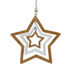Stella di Natale da appendere (H13 cm) Legno e perle Naturale