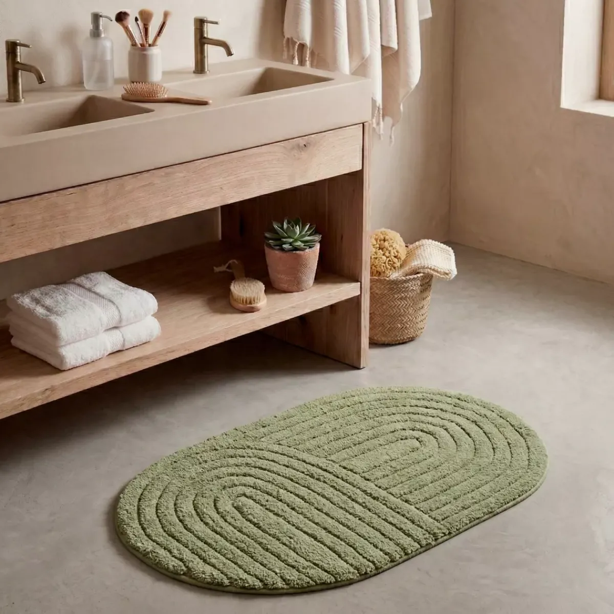 Clearance Tappeto da bagno ovale in cotone tuftato (50 x 80 cm) Boho-chic oliva Tappeto Bagno|Biancheria Bagno