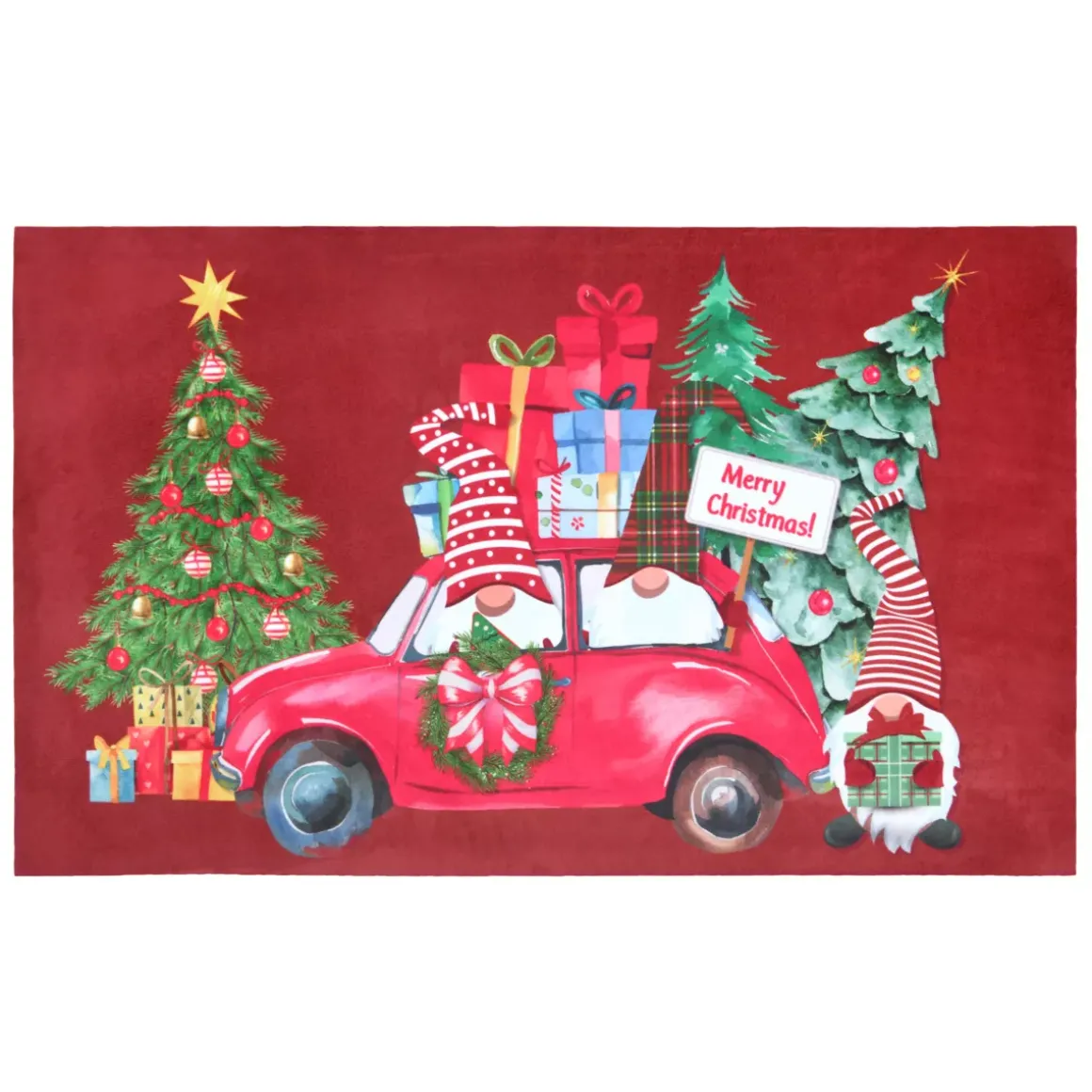 Tappeto natalizio antiscivolo (45 x 75 cm) Auto dei folletti Rosso