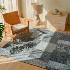 New Tappeto rettangolare jacquard per soggiorno (140 x 200 cm) Rishi e grigio Tappeti Soggiorno/Camera